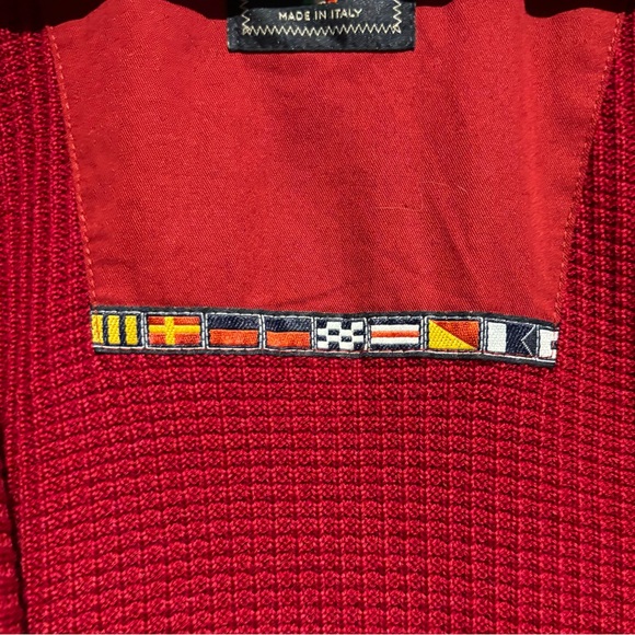 Green Coast Yachting Made In Italy Cable Merino Knit Cardigan Red Sweater Large - Picture 10 of 12